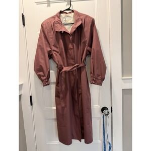 Vintage London Fog Trench Coat Pink Belted Rain Coat Classic Style Women 8 P
